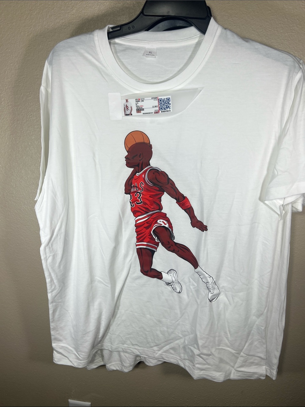 White Graphic Basketball Player Tee with Red Jersey